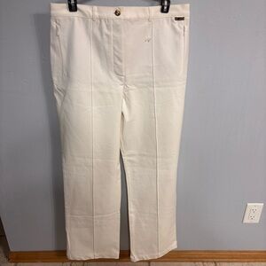 NWOT St. John Sport Cream Trousers with Gold Branded Button and Hardware - Sz 14
